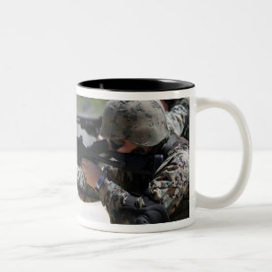 Marines firing shotguns Two-Tone coffee mug