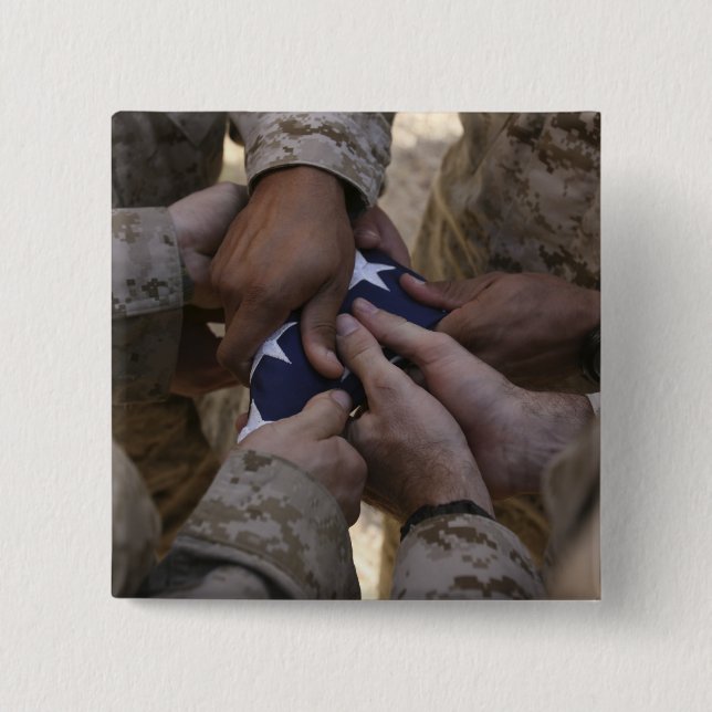 Marines fold an American flag Button (Front)