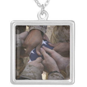 Marines fold an American flag Silver Plated Necklace