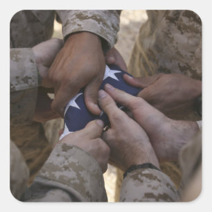 Marines fold an American flag Square Sticker
