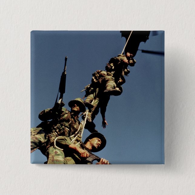 Marines on a SPIE RIG. a rope device that will Pinback Button (Front)