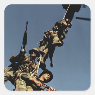 Marines on a SPIE RIG. a rope device that will Square Sticker