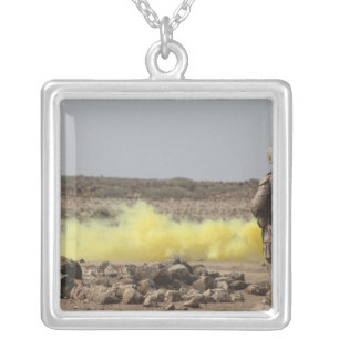 Marines provide security silver plated necklace