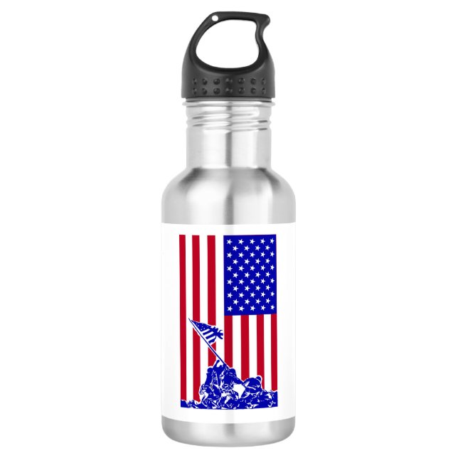 Marines Raising American Flag Stainless Steel Water Bottle (Front)