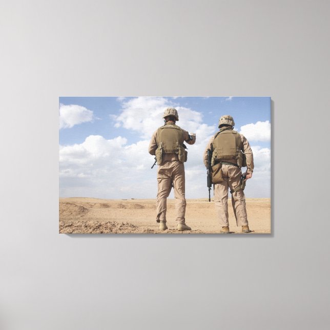Marines scan the horizon for insurgent activity canvas print (Front)