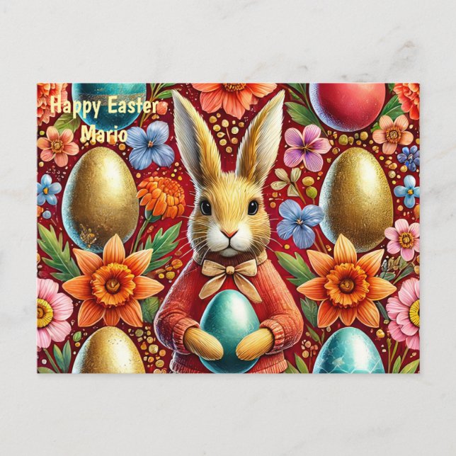MARIO ~ HAPPY EASTER BUNNY GREETING ~  HOLIDAY POSTCARD (Front)