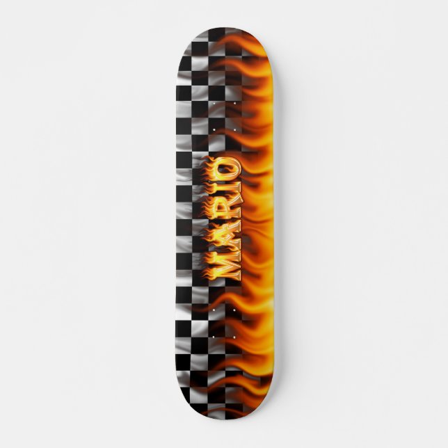 Mario skateboard fire and flames design. deck (Front)