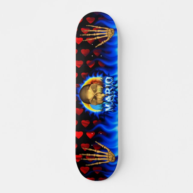 Mario skull blue fire Skatersollie skateboard. Skateboard Deck (Front)
