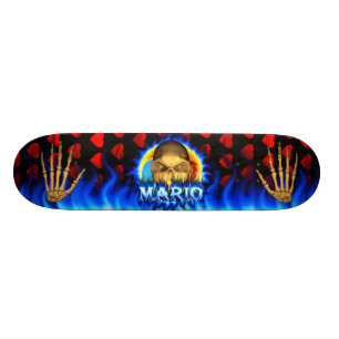 Mario skull blue fire Skatersollie skateboard. Skateboard Deck