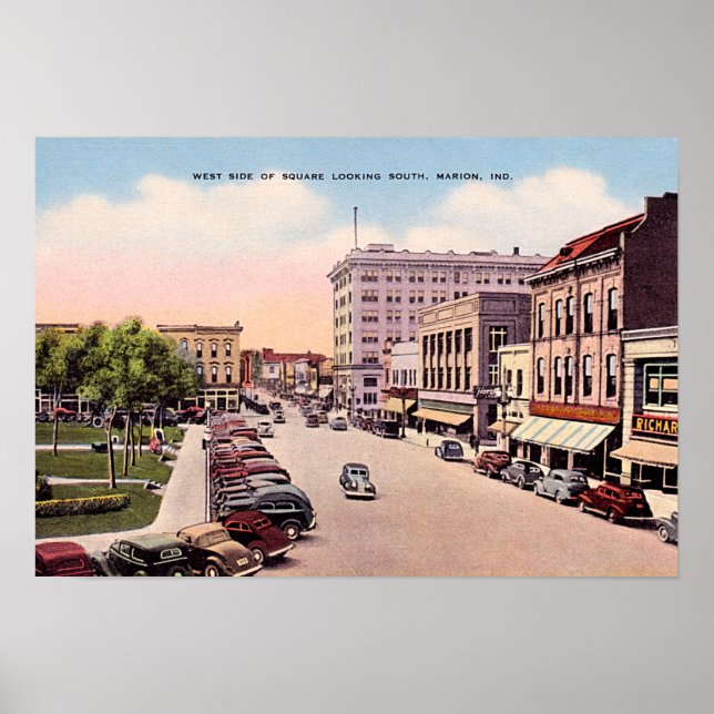 Marion, Indiana Downtown View Poster (Front)