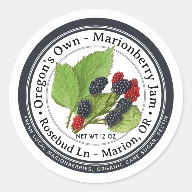 MARIONBERRY - BLACKBERRY ORGANIC JAM LABEL         (Front)