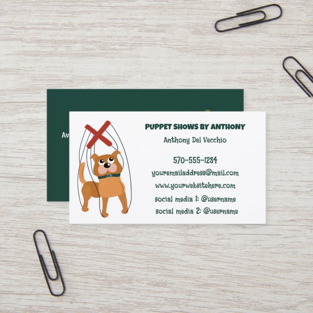 Marionette Puppet Show, Puppeteer Custom Business Card (Front/Back In Situ)