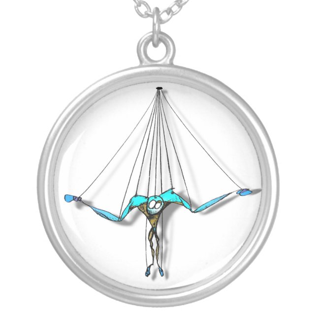 Marionette String Puppet Cartoon Character Silver Plated Necklace (Front)