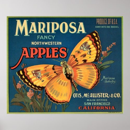 Mariposa Apples Crate Label Poster