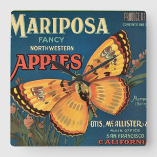 Mariposa Apples Crate Label Square Wall Clock