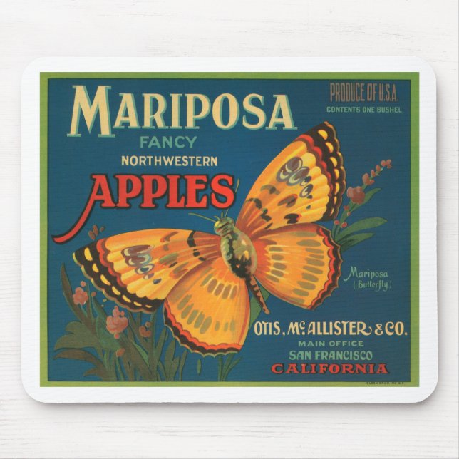 Mariposa Butterfly Apples Fruit Crate Label Mouse Pad (Front)