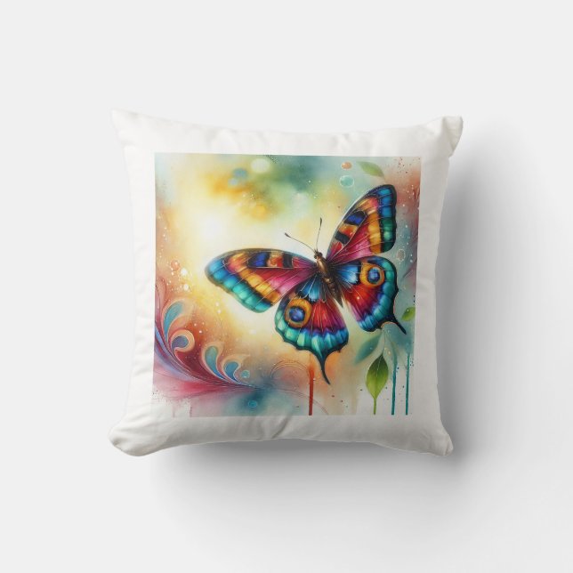 Mariposa flama butterfly 121024AREF149 - Watercolo Throw Pillow (Front)
