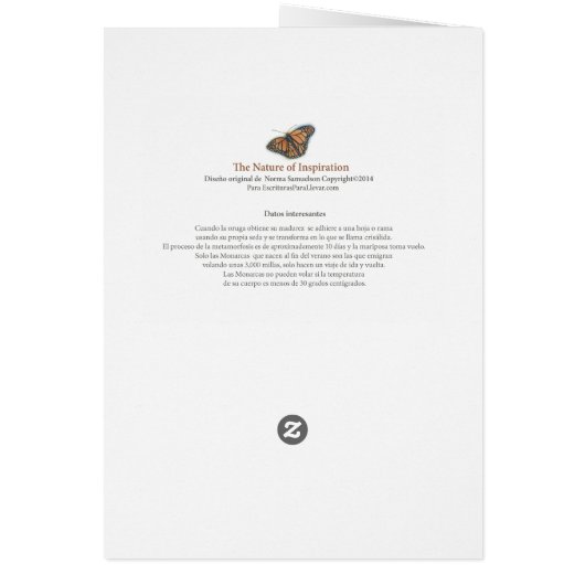 Mariposa Monarca, tarjeta (Back)