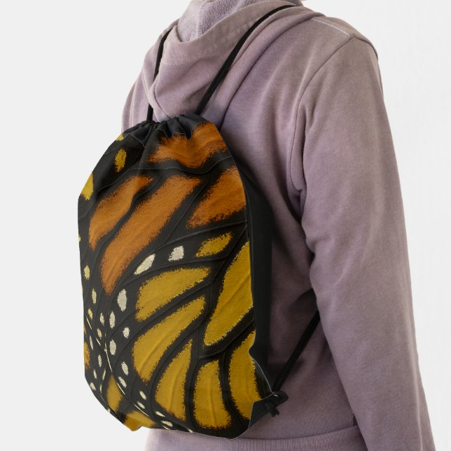 Mariposa Orange & Yellow Monarch Butterfly Wing Drawstring Bag (Insitu)