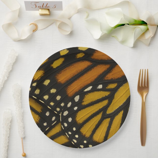 Mariposa Orange Yellow Monarch Butterfly Wing Paper Plates (Wedding)