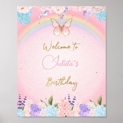 Mariposas y arcoiris Cartel de bienvenida Poster