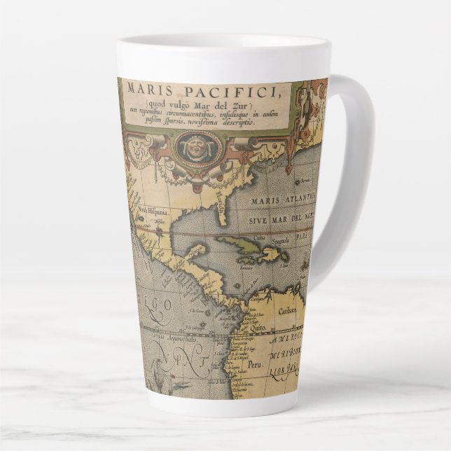 Maris Pacifici Antique Americas Map Latte Mug (Right Angle)