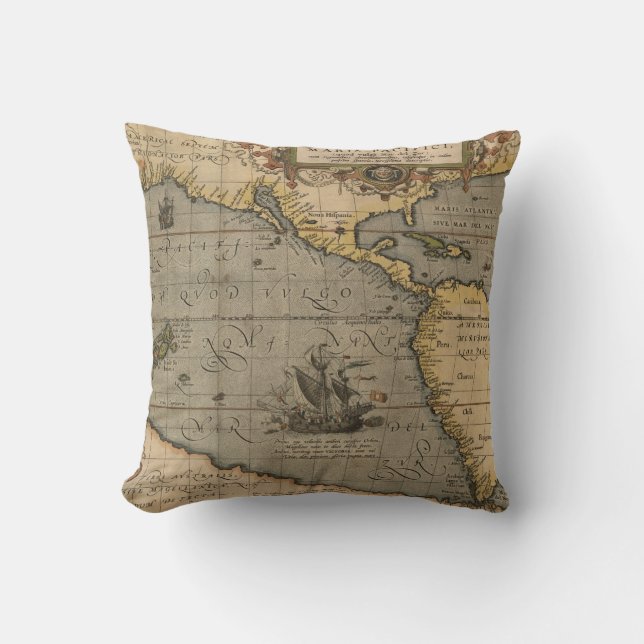 Maris Pacifici Antique Americas Map Throw Pillow (Front)