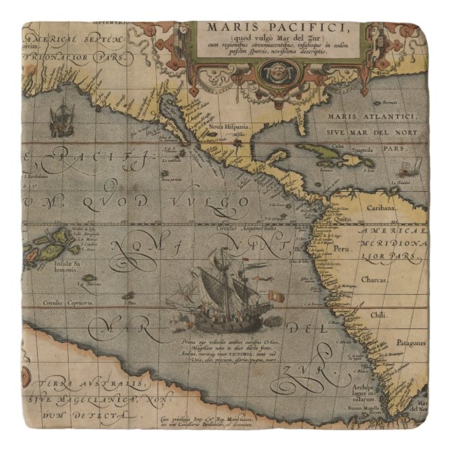 Maris Pacifici Antique Americas Map Trivet (Front)