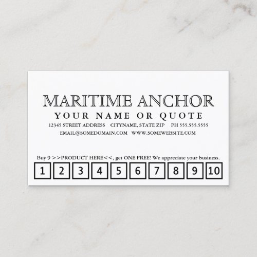 maritime anchor loyalty punch card