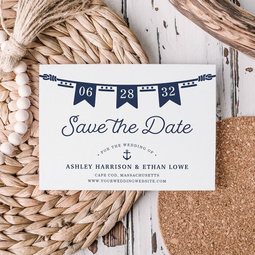 Maritime  Classic Navy Blue Nautical Flags Save The Date