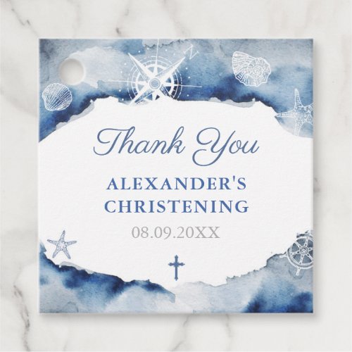 Maritime Dark Blue Christening Party Thank You Favor Tags