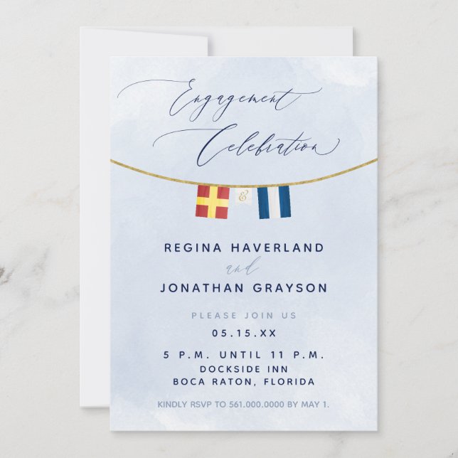 Maritime Flag Initials Nautical Engagement Party I Invitation (Front)