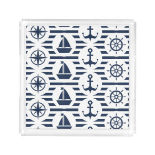 Maritime In Blue Pattern Acrylic Tray