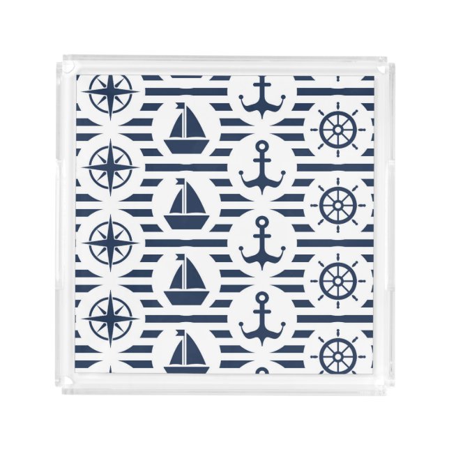 Maritime In Blue Pattern Acrylic Tray (Front)