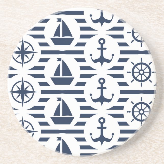 Maritime In Blue Pattern Drink Coaster (Front)