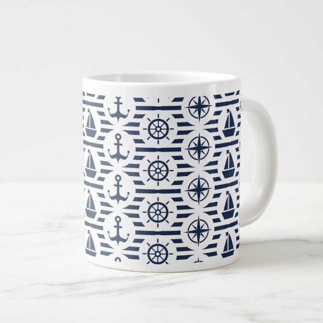 Maritime In Blue Pattern Giant Coffee Mug (Front Right)