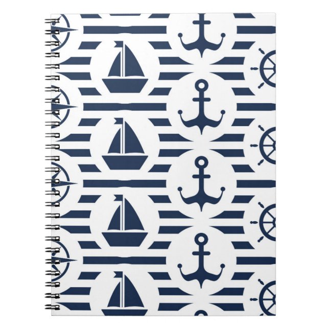 Maritime In Blue Pattern Notebook (Front)