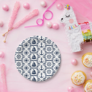 Maritime In Blue Pattern Paper Plates