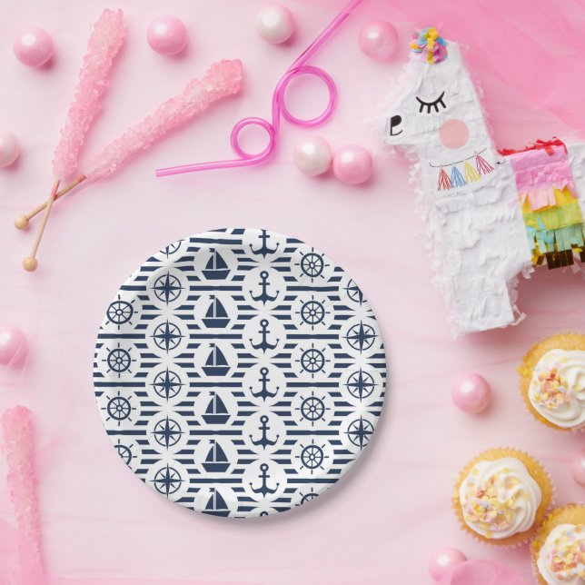Maritime In Blue Pattern Paper Plates (Party)