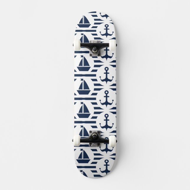Maritime In Blue Pattern Skateboard Deck (Front)