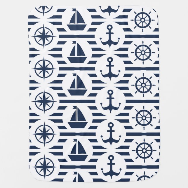 Maritime In Blue Pattern Stroller Blanket (Front)