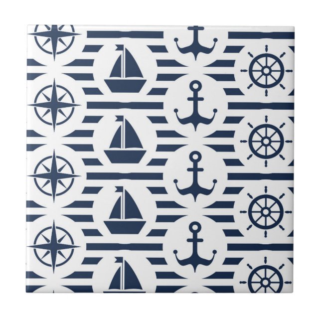Maritime In Blue Pattern Tile (Front)