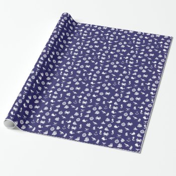 Maritime Motif Nautical Navy Blue Wrapping Paper by coastal_life at Zazzle