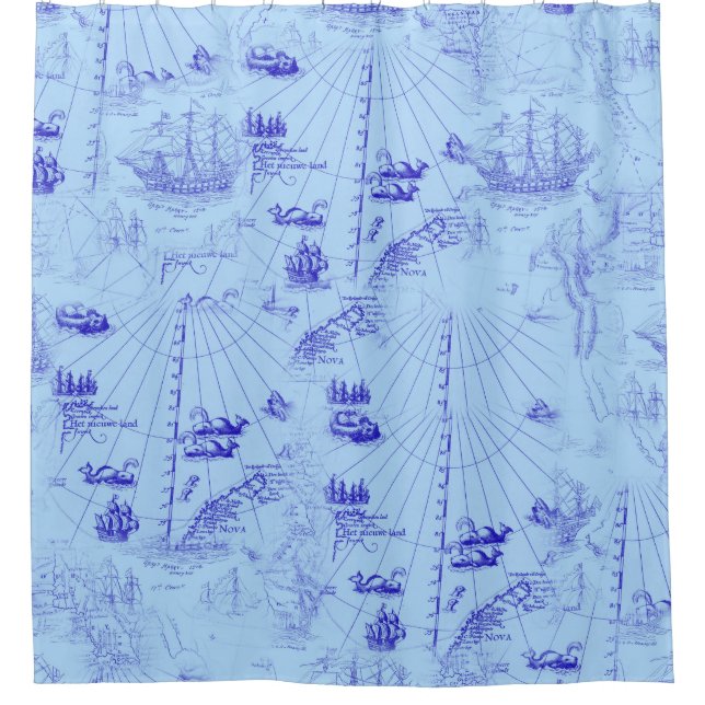 Maritime Nautical Chart Pattern With Galleys Shower Curtain (Front)