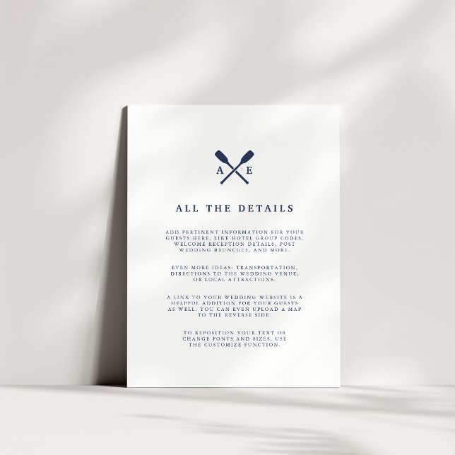 Maritime | Nautical Monogram Wedding Guest Details Enclosure Card (Creator Uploaded)