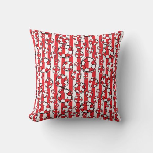 Maritime Red and White Stripes Lifebelts Patterned Throw Pillow