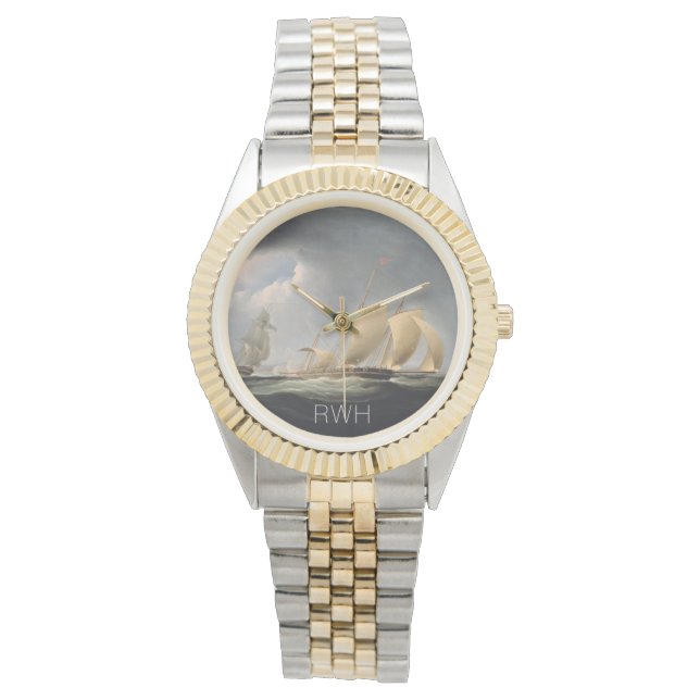 Maritime Sailing Ships Monogrammed Watch (Front)