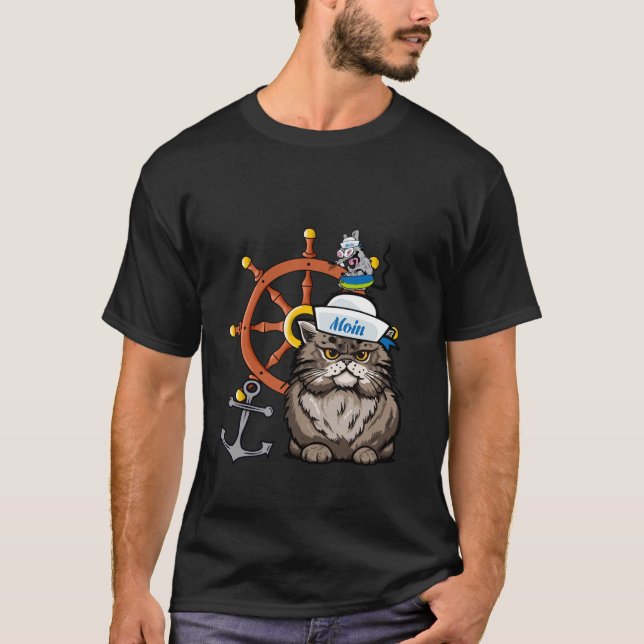 Maritime Sailor Cat Rat Steering Wheel Sailor Sail T-Shirt (Front)