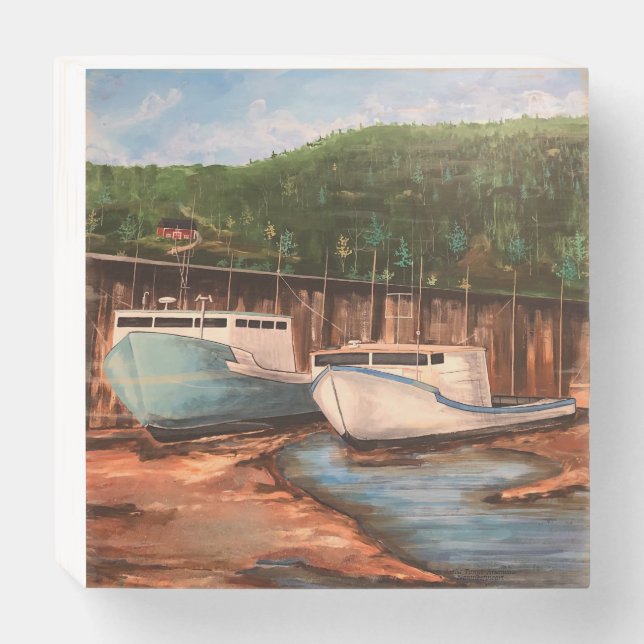 Maritime Scene Low tide Wooden Box Sign (Front Horizontal)
