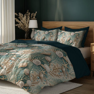 Maritime Seashells Sea stars pastel blue ivory Duvet Cover